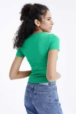 Tommylife Toptan Yeşil Basic Kısa Kol O Yaka Kadın T-Shirt - 97202