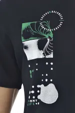 Tommylife Toptan Lacivert Baskı O Yaka Detaylı Standart Form Erkek T-Shirt - 88216