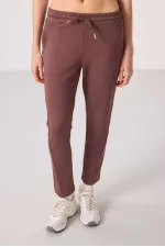 Pantalon Tommylife Wholesale pour femme, coupe slim, fermeture éclair invisible, texture douce - 94668 Marron