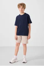 Tommylife Toptan Pamuklu Oversize Fit Dokuma Hafif Esnek Chino Erkek Çocuk Şort Takım 11279 Lacivert-Taş
