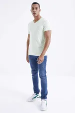 Tommylife Toptan V Yaka Standart Kalıp Basic Erkek T-Shirt 87912 Açık Yeşil