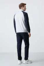 Tommylife Toptan Rahat Kalıp Dik Yaka Klasik Paça Erkek Eşofman Takımı 85113 Gri - Lacivert