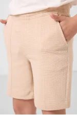 Tommylife Toptan Pamuklu Yumuşak Dokulu Standart Fit Basic Erkek Çocuk Şort 11289 Bej