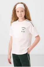 Ensemble de survêtement Tommylife Wholesale pour filles, col rond imprimé, ourlet élastiqué, coupe standard, réf. 75186, écru et vert pin