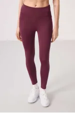 Tommylife Toptan Polyester Esnek Standart Fit Performans Kadın Tayt - 94667 Bordo