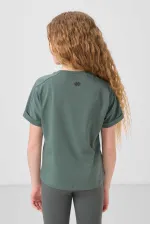 Tommylife Toptan Pamuklu O Yaka Oversize Fit Basic Kız Çocuk T Shirt 75182 Açık Yeşil