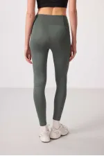 Tommylife Toptan Polyester Esnek Standart Fit Performans Kadın Tayt - 94667 Haki