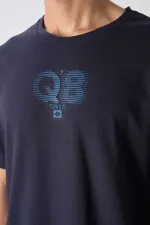 Tommylife Wholesale Crew Neck Oversize Printed Men's T-Shirt 88333 Navy Blue