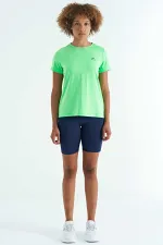 T-shirt femme Tommylife en gros, vert fluo, fendu au dos, col rond, manches courtes, coupe standard - 97267