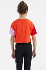 Tommylife Toptan Portakal Yazı Baskılı O Yaka Düşük Omuzlu Oversize Kız Çocuk T-Shirt - 75130