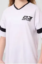 Tommylife Toptan V Yaka Kemer Detaylı Standart Fit Performans Kız Çocuk Tayt Takım 75187 Beyaz Siyah