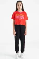 Tommylife Toptan Fiesta Renkli Yazı Baskılı O Yaka Oversize  Kısa Kollu Kız Çocuk T-Shirt - 75111