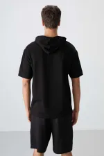Tommylife Wholesale Hooded Oversize Basic Men's T-Shirt 88352 Black