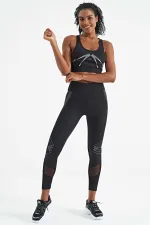 Soutien-gorge de sport Tommylife Wholesale pour femme, imprimé noir devant et dos, col en U, coupe ajustée - 97252