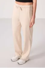 Pantalon palazzo à jambes larges pour femme Tommylife Wholesale, texture douce, avec empiècements latéraux - 94669 Beige