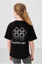 Tommylife Toptan Pamuklu O Yaka Oversize Fit Basic Kız Çocuk T Shirt 75178 Siyah