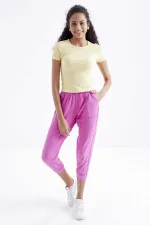 Tommylife Toptan Sarı Basic Kısa Kol O Yaka Kadın T-Shirt - 97202