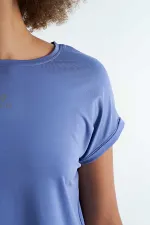 Tommylife Wholesale Purple Logo Print Crew Neck Drop Sleeve Oversize Women's Crop T-Shirt - 97262