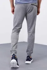 Tommylife Toptan Gri Melanj Fermuar Cepli Dar Kalıp Jogger Erkek Eşofman Alt - 84343