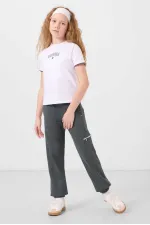 Tommylife Wholesale Crew Neck Printed Elasticated Hem Cargo Pocket Girls' Tracksuit Set 75173 White Khaki