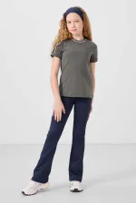 Tommylife Toptan Esnek Standart Fit Basic Performans İspanyol Paça Kız Çocuk Tayt 75193 İndigo