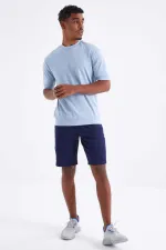 Tommylife Toptan İndigo Bağcıklı Standart Kalıp Basic Erkek Şort - 81212