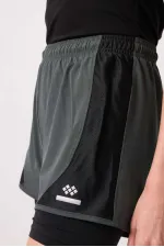 Short Tommylife en polyester, coupe standard, poche cachée, fermeture éclair, avec legging intégré - 91015 Kaki