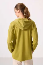 Tommylife Toptan Yumuşak Dokulu Kapüşonlu Oversize Kadın Tunik Sweatshirt - 97302 Koyu Hardal