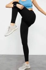 Tommylife Toptan Siyah Yüksek Bel Toparlayıcı Slim Fit Dar Paça Kadın Tayt - 94011