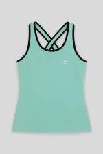 Débardeur de sport Tommylife Wholesale vert aqua pour femme, sans manches, coupe standard, bandoulière - 97094