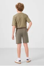 Tommylife Toptan Pamuklu Oversize Fit Dokuma Hafif Esnek Chino Erkek Çocuk Şort Takım 11277 Koyu Bej-Camel