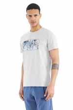 Tommylife Wholesale Oscar Crew Neck Standard Fit Printed Men's T-Shirt 88226 Grey Melange