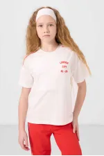 Tommylife Wholesale Crew Neck Printed Elasticated Hem Standard Fit Girls' Tracksuit Set 75186 Ecru Fiesta