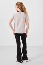 Tommylife Toptan Pamuklu O Yaka Standart Fit Basic İspanyol Paça Kız Çocuk Tayt Takım 75192 Taş Siyah