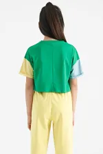 T-shirt Tommylife Wholesale vert imprimé à col rond et épaules tombantes, coupe oversize, pour filles - 75130