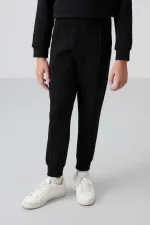 Tommylife Toptan 3-9 Yaş O Yaka Oversize Kız Çocuk Eşofman Takımı 75145 Siyah