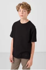 Tommylife Wholesale Cotton Soft Textured Oversize Basic Boys' T-Shirt 11297 Black