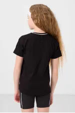 Tommylife Toptan Pamuklu O Yaka Oversize Fit Baskılı Kız Çocuk T Shirt 75177 Siyah