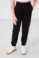 Ensemble de survêtement Tommylife Wholesale pour filles, col rond imprimé, ourlet élastiqué, coupe standard, réf. 75186, écru et noir