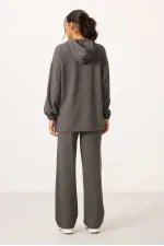 Survêtement tunique à capuche surdimensionné pour femme, texture douce, vente en gros Tommylife - 95348 Gris foncé