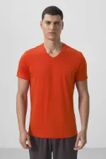 Tommylife Wholesale V-Neck Standard Fit Basic Men's T-Shirt 87912 Orange