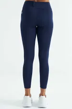 Leggings pour femmes Tommylife, taille haute, coupe slim, imprimé logo indigo - 94627