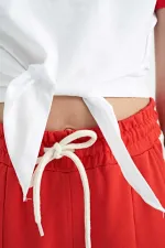 T-shirt fille Tommylife en gros, blanc imprimé, col rond, détails de cravate multicolores - 75113