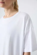 Tommylife Toptan O Yaka Oversize Basic Kadın T-Shirt 97285 Beyaz