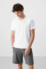 Tommylife Toptan V Yaka Standart Kalıp Basic Erkek T-Shirt 87912 Beyaz
