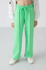 Tommylife Wholesale 7-15 Years Wide Leg Standard Fit Girls' Sweatpants 75144 Aqua Green