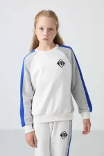 Tommylife Toptan 7-15 Yaş O Yaka Standart Kalıp Kız Çocuk Eşofman Takımı 75165 Ekru