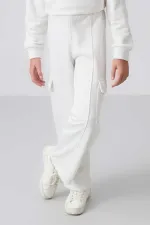 Tommylife Toptan 7-15 Yaş Dik Yaka Standart Kalıp Kız Çocuk Eşofman Takımı 75159 Ekru