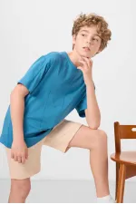 T-shirt basique oversize en coton doux texturé Tommylife pour garçon, couleur bleu pétrole, référence 11297.