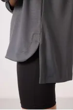 Tommylife Wholesale Soft Texture O Neck Comfortable Form Women's Tunic Sweatshirt - 97305 Dark Gray